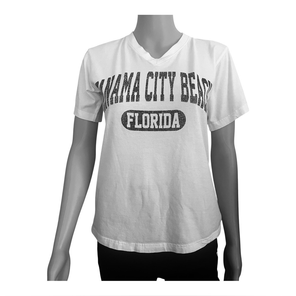 Leo Tee cotton white graphic design V-neck T-Shirt Medium short sleeve